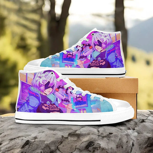 High-quality custom sneakers with a comfortable fit and durable materials, inspired by the iconic character 2B from the video game Nier: Automata