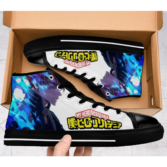 My Hero Academia Shoto Todoroki Blue Fire Shoes High Top Sneakers for Kids and Adults