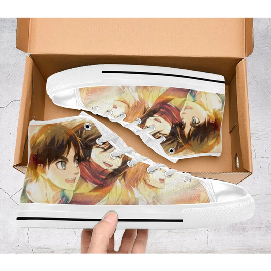 Anime Manga Attack On Titan Eren Mikasa Armin Custom High Top Sneakers Shoes