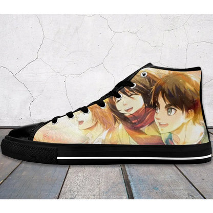 Anime Manga Attack On Titan Eren Mikasa Armin Custom High Top Sneakers Shoes