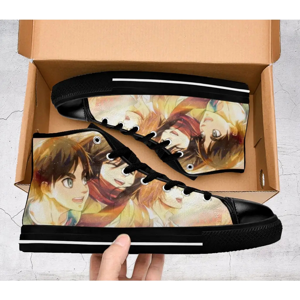 Anime Manga Attack On Titan Eren Mikasa Armin Custom High Top Sneakers Shoes