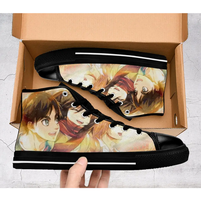 Anime Manga Attack On Titan Eren Mikasa Armin Custom High Top Sneakers Shoes