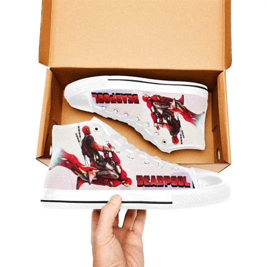 Deadpool Flying on Iron man Custom High Top Sneakers Shoes