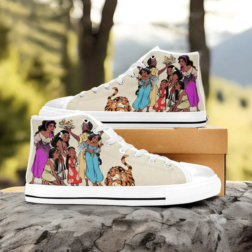 Esmeralda Pocahontas Moana Waialiki Princess Jasmine Custom High Top Sneakers Shoes