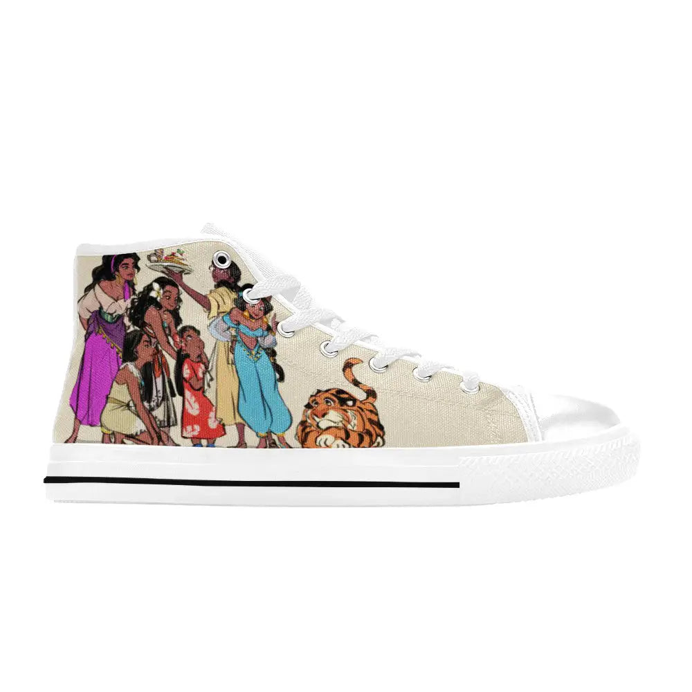 Esmeralda Pocahontas Moana Waialiki Princess Jasmine Custom High Top Sneakers Shoes