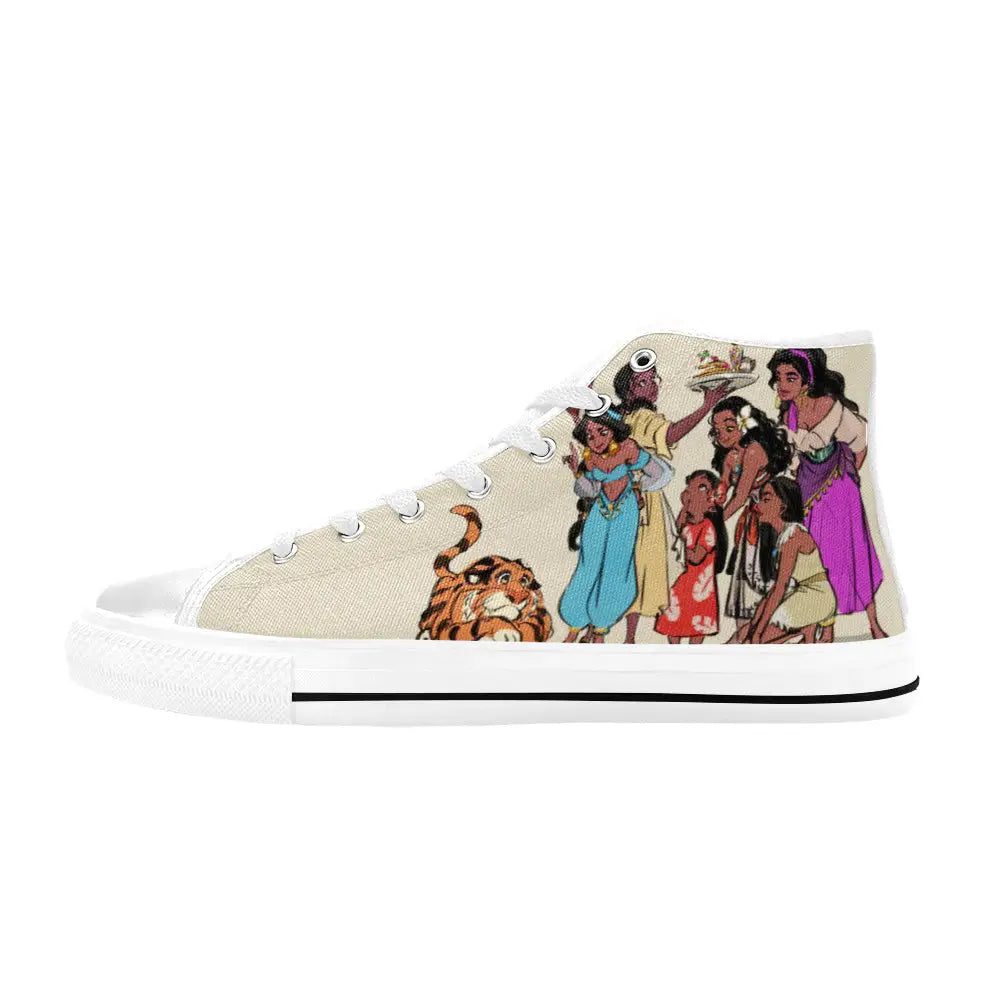 Esmeralda Pocahontas Moana Waialiki Princess Jasmine Custom High Top Sneakers Shoes