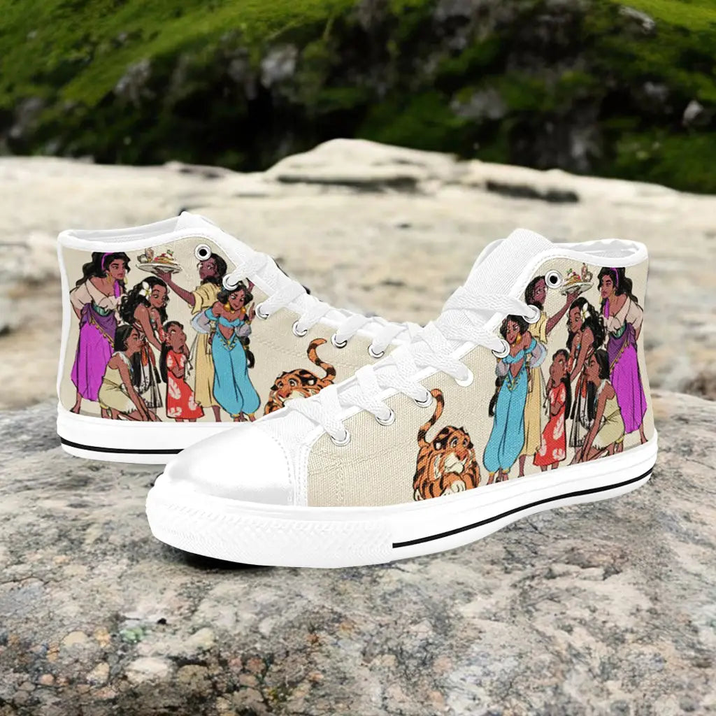 Esmeralda Pocahontas Moana Waialiki Princess Jasmine Custom High Top Sneakers Shoes