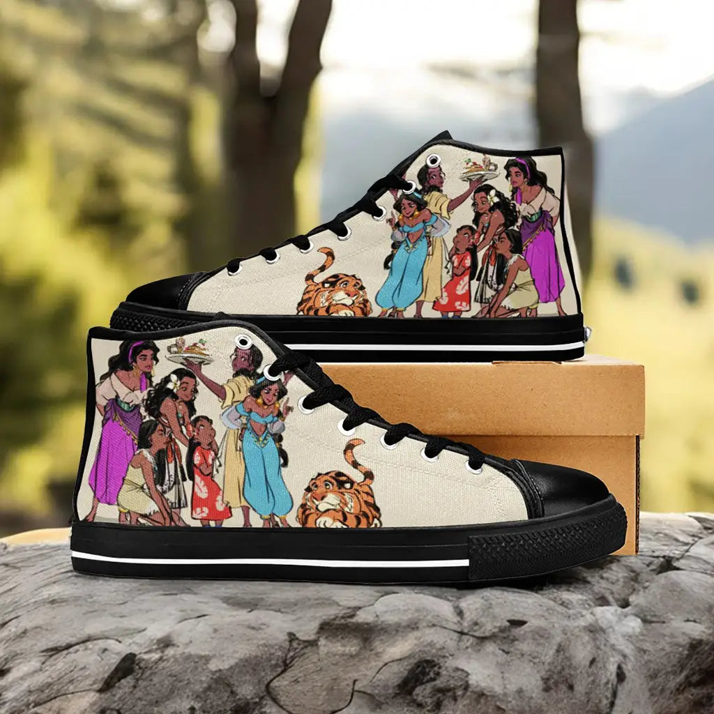 Esmeralda Pocahontas Moana Waialiki Princess Jasmine Custom High Top Sneakers Shoes