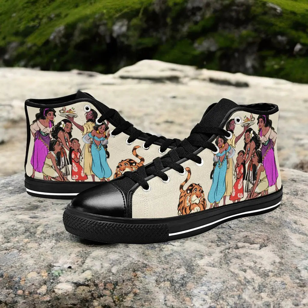 Esmeralda Pocahontas Moana Waialiki Princess Jasmine Custom High Top Sneakers Shoes