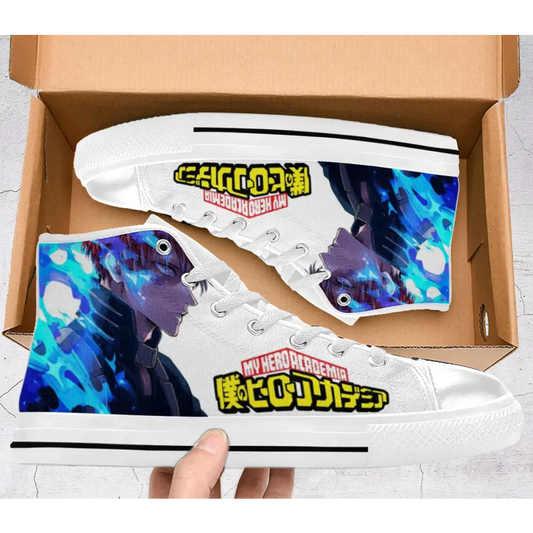 My Hero Academia Shoto Todoroki Blue Fire Shoes High Top Sneakers for Kids and Adults