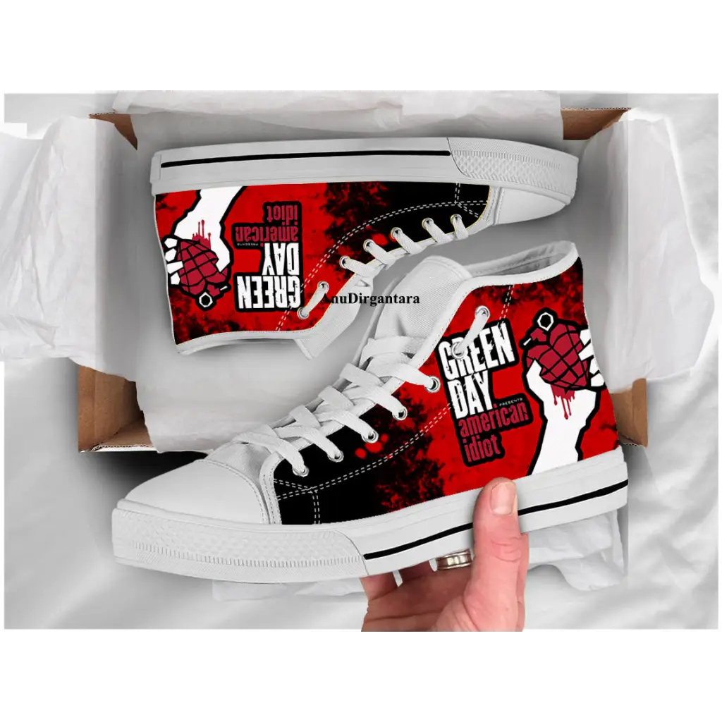 Popular Punk Rock Band Green Day Red Shoes High Top Sneakers