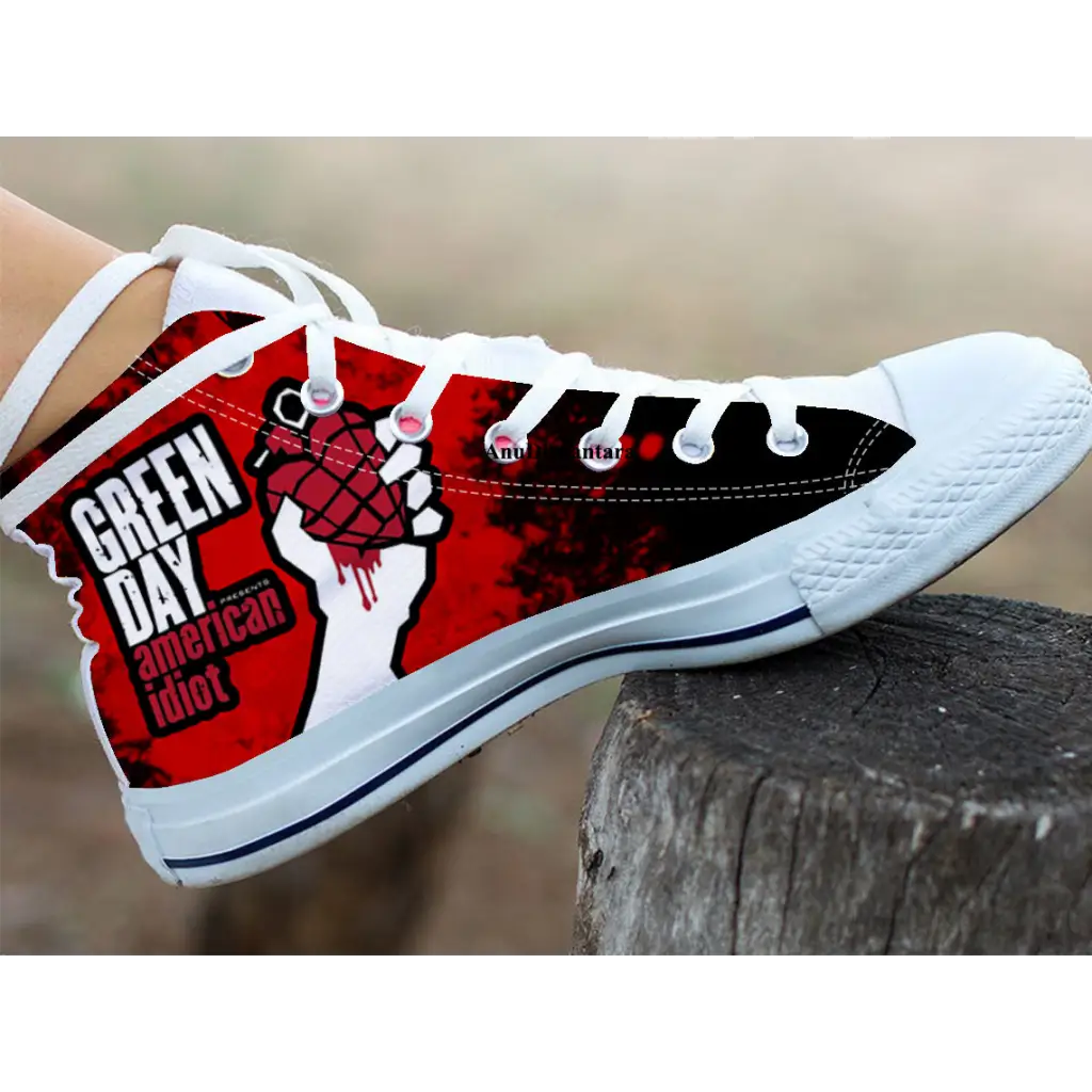 Popular Punk Rock Band Green Day Red Shoes High Top Sneakers