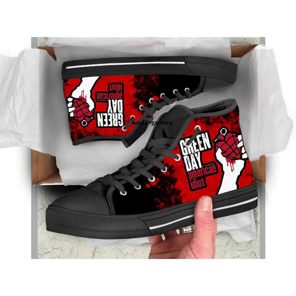 Popular Punk Rock Band Green Day Red Shoes High Top Sneakers