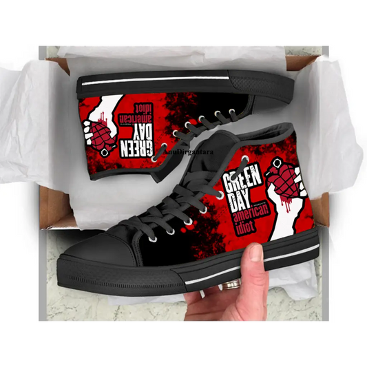 Popular Punk Rock Band Green Day Red Shoes High Top Sneakers