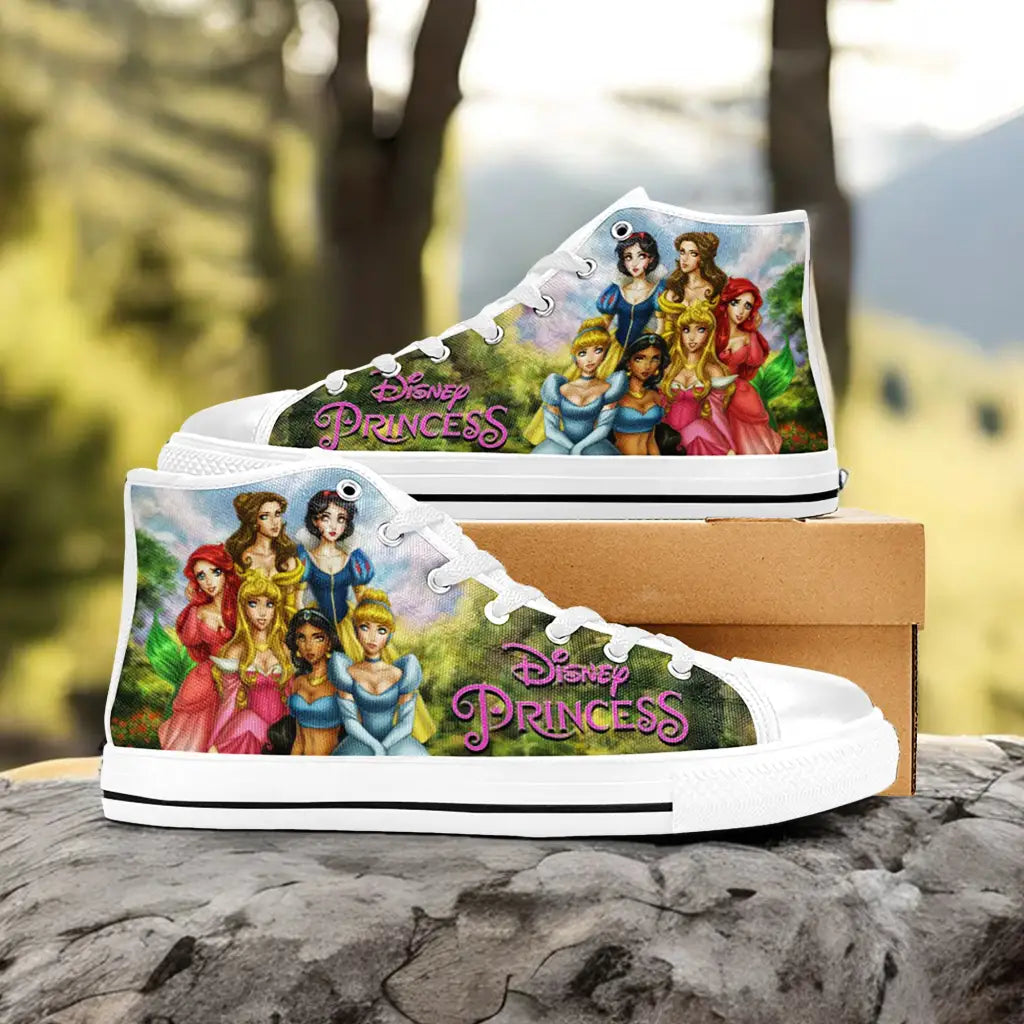 Princess Belle Snow White Ariel Cinderella Aurora Jasmine Custom High Top Sneakers Shoes