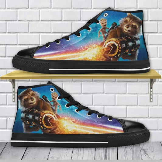 Superhero Shoes Rocket Racoon and Baby Groot Guardians of the Galaxy Custom High Top Sneakers Shoes