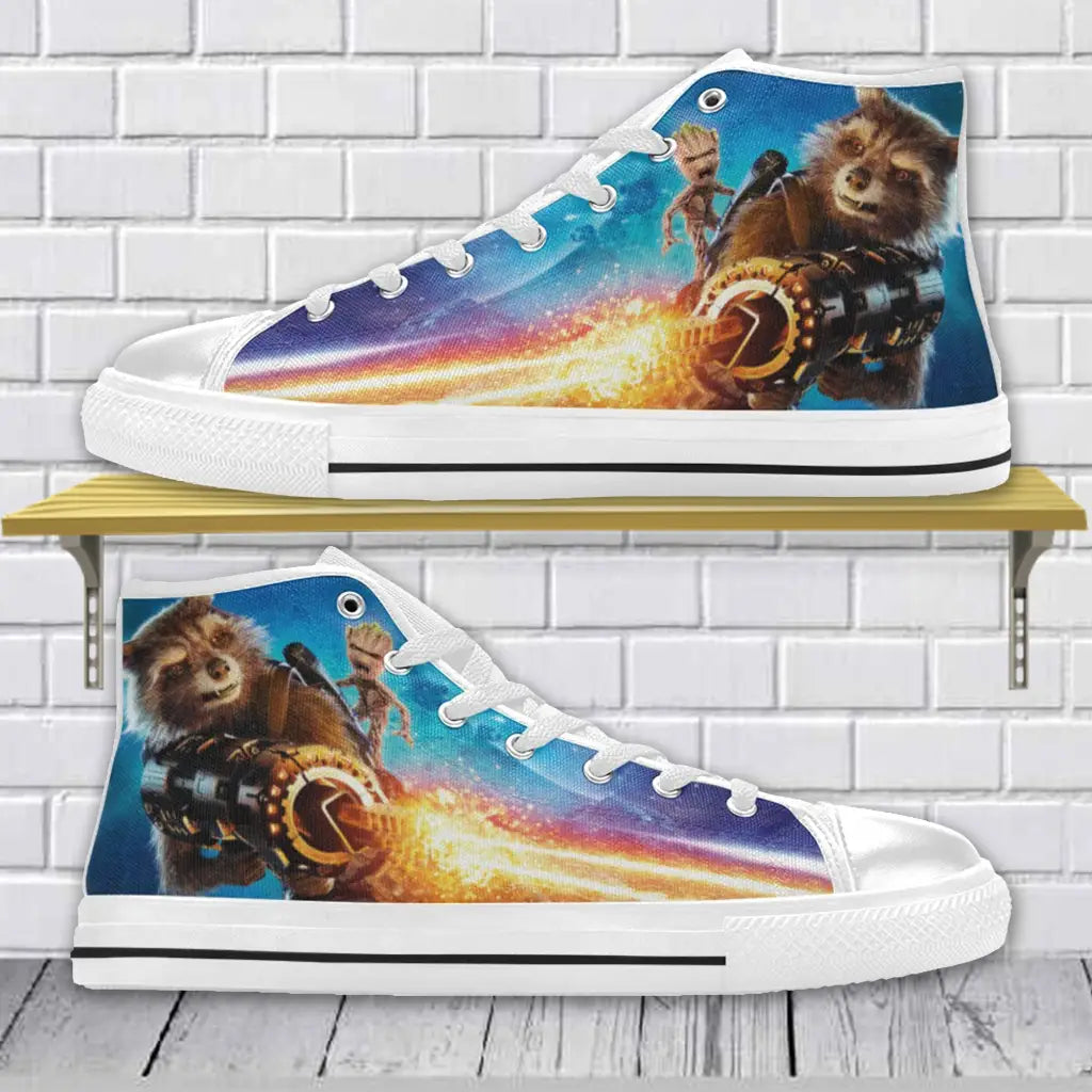 Superhero Shoes Rocket Racoon and Baby Groot Guardians of the Galaxy Custom High Top Sneakers Shoes